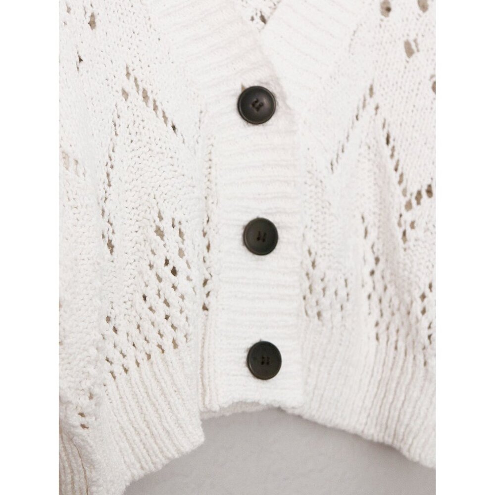 Free People Chloe Cardigan M Evening Cream White Loose Knit Cropped Sweater $128 - Picture 7 of 15